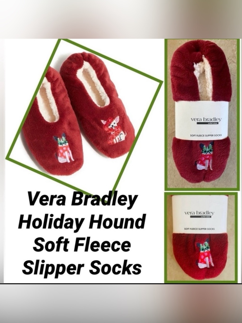 I Vera Bradley Holiday Hounds Slipper Socks